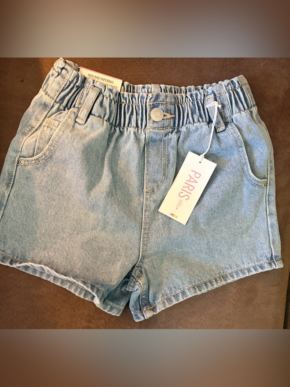 NWT Paris Girl Girls Size 7/8 High Rise Paperbag Denim Shorts